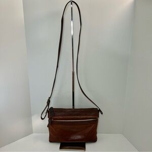 Margot Cognac Brown Leather Adjustable Strap Multi Pockets Crossbody Bag